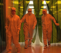 Researchers in the Nano3 cleanroom dress in protective